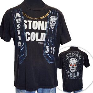 True Vintage 1998 Stone Cold Steve Austin WWF Skull Vest Shirt XL Shoulder Fade